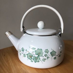 Corelle White Teapot with Green Floral Vine Pattern